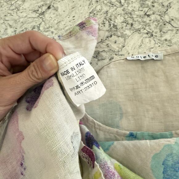 Italian Linen Colette Blouse Women’s Size M Watercolor Boxy Lagenlook Gray - Picture 6 of 10